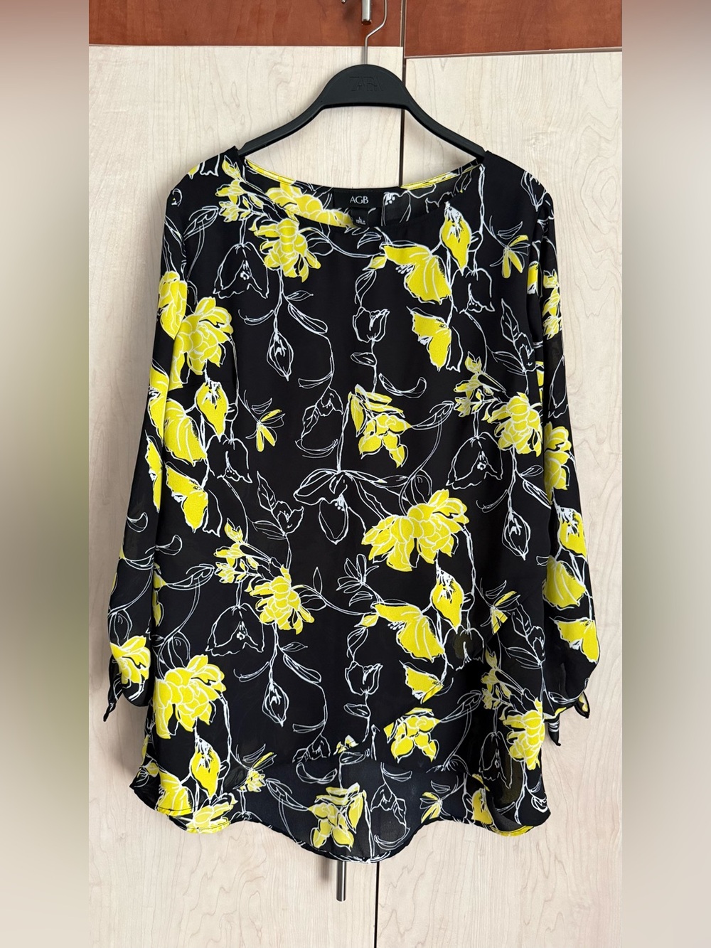 AGB Black Top with Yellow Floral Pattern